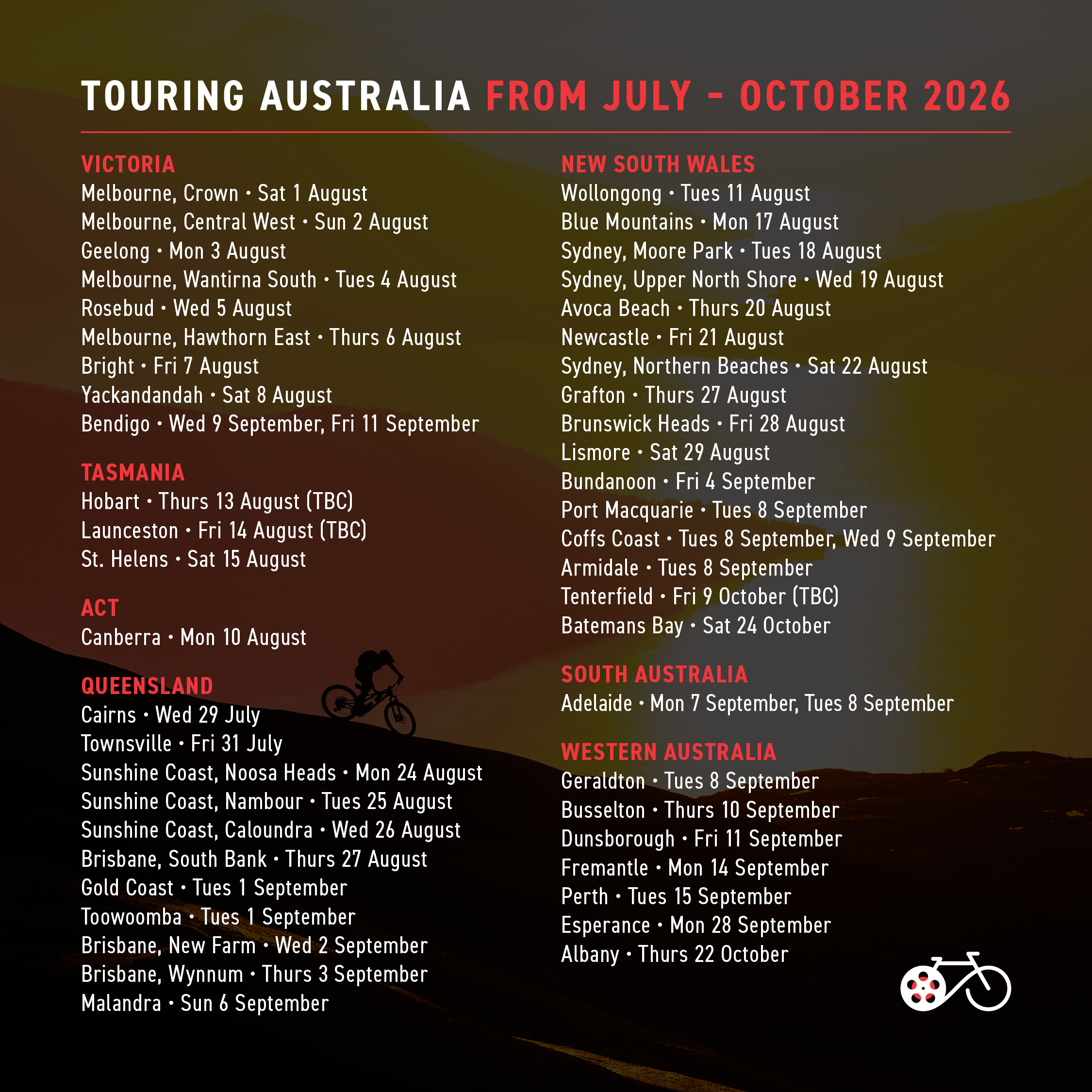 The Big Bike Film Night 2026 Australia Tour dates