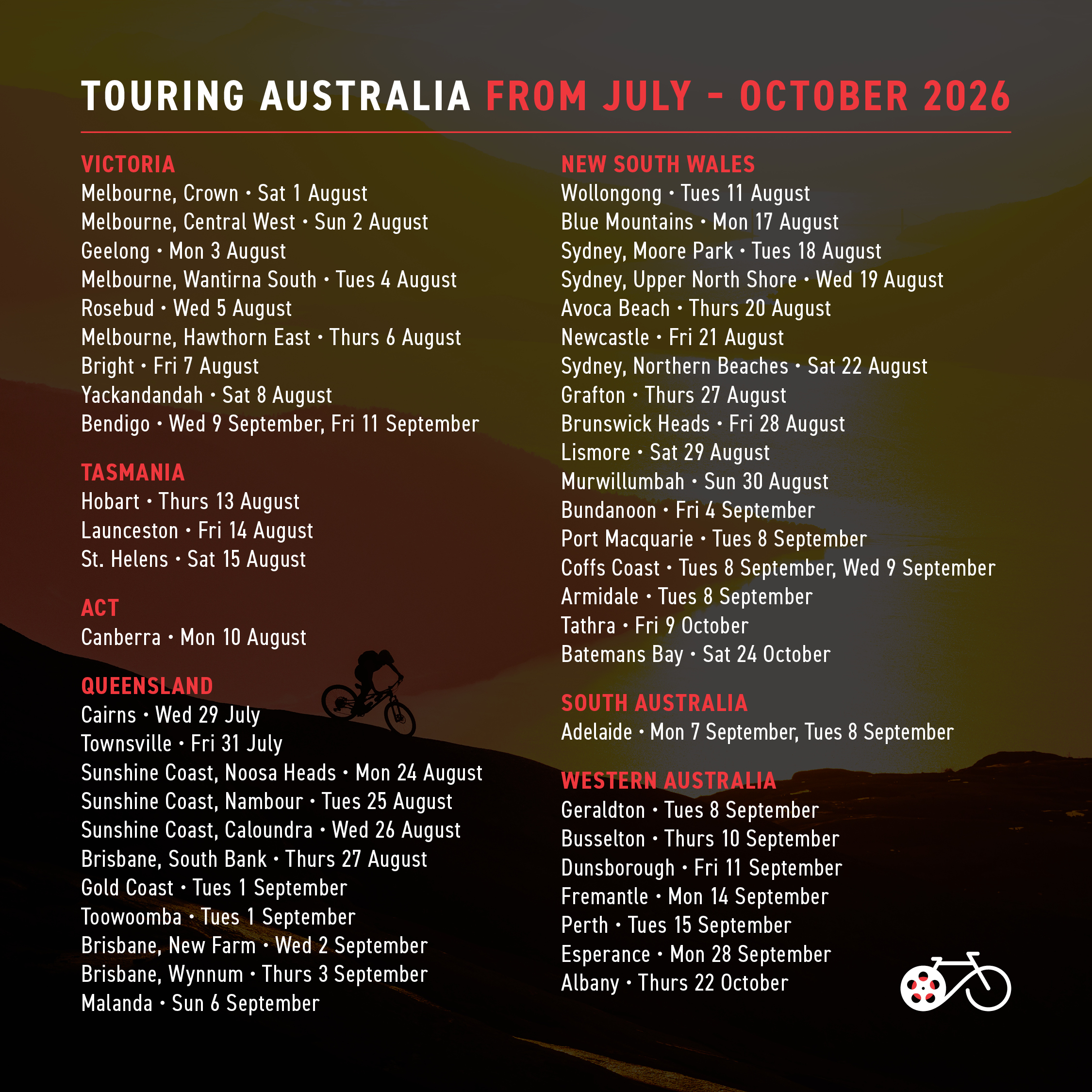 The Big Bike Film Night 2026 Australia Tour dates