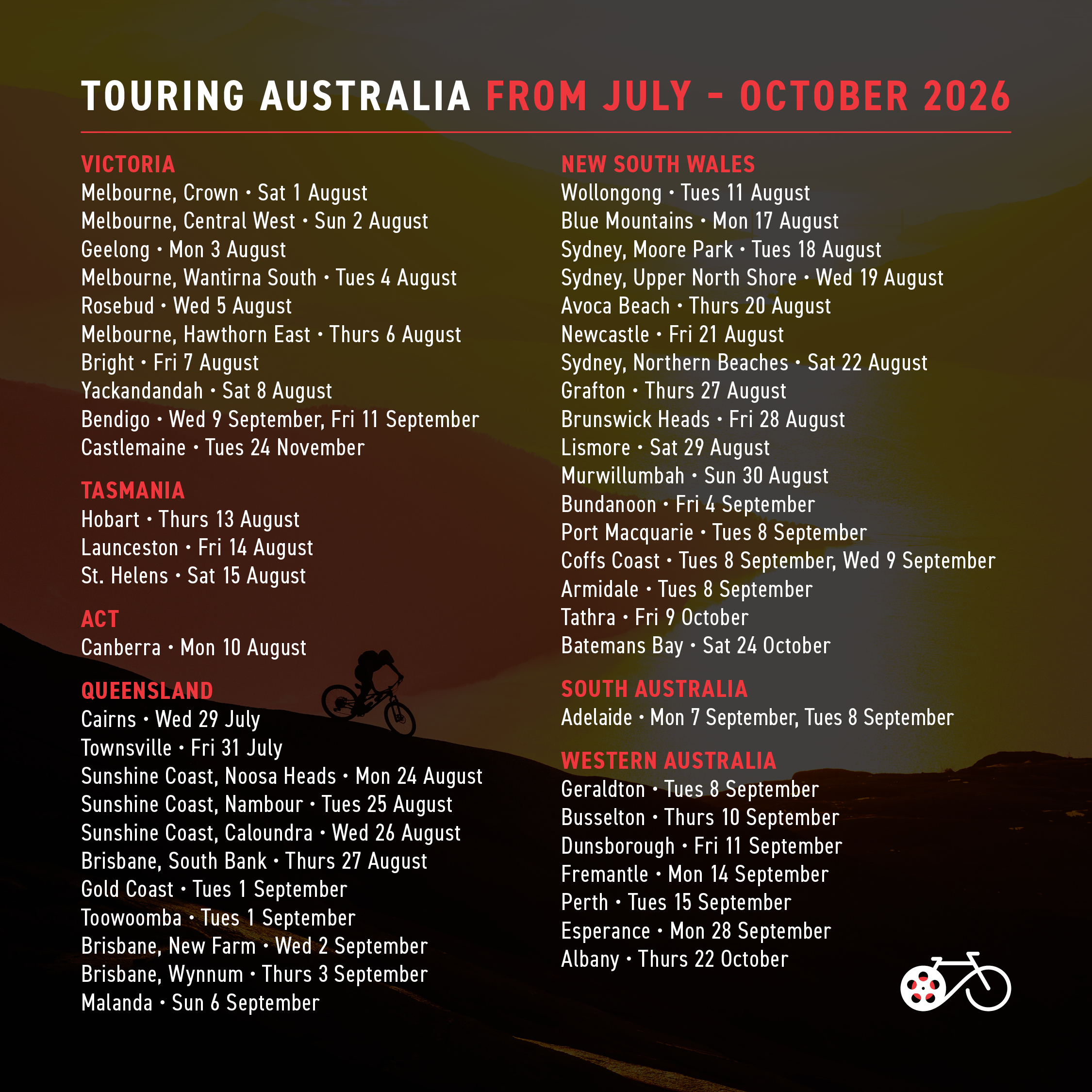 The Big Bike Film Night 2026 Australia Tour dates